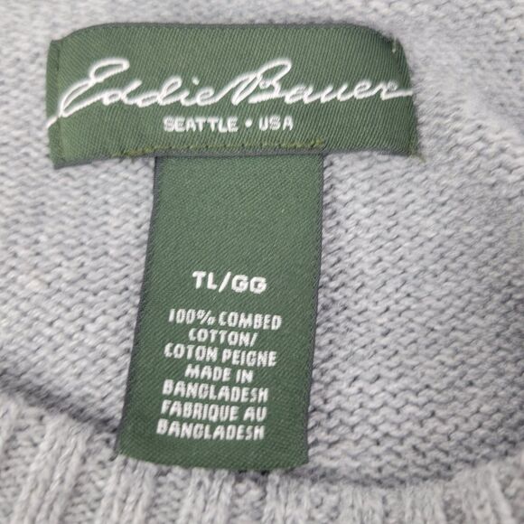 Eddie Bauer Sweater Mens TL Light Gray Heavyweight Cotton Long Sleeve Crew Neck - Picture 3 of 6